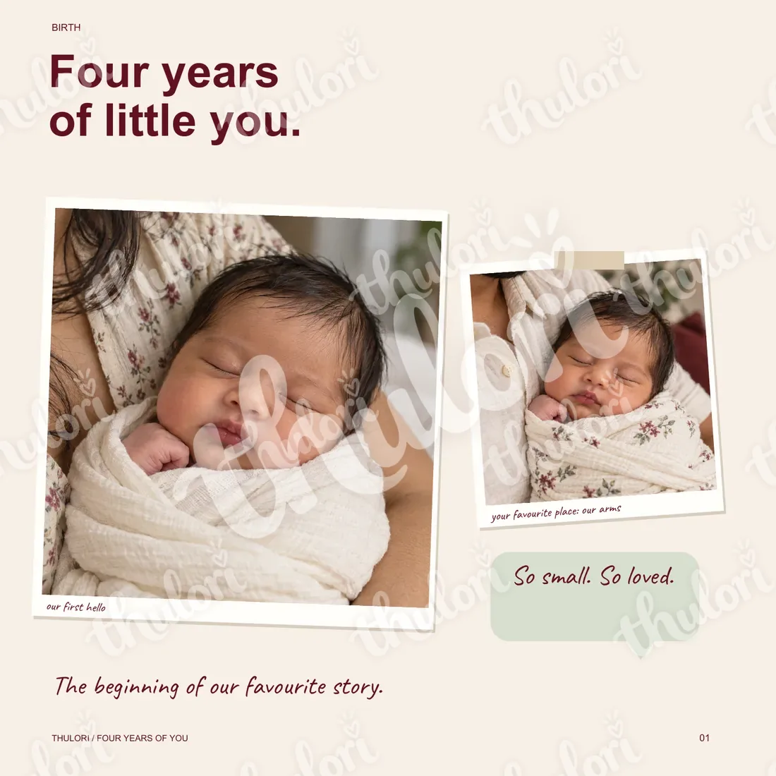 Page 1 — Birth: Four years of little you — the beginning of our favourite story